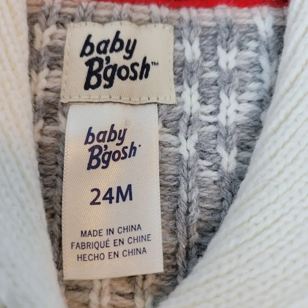 Baby B'gosh Cardigan Kids 24M White Excellent Fair Isle Shawl Collar Metallic